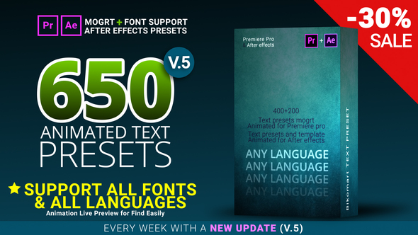 650 Text Presets for Premiere Pro After effects